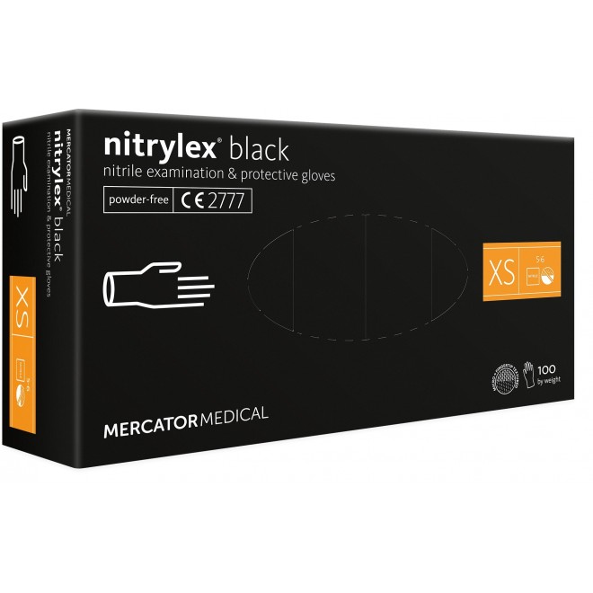 Rękawice nitrylowe bez pudru czarne Nitrylex Examination and Protective Gloves rozmiar XS